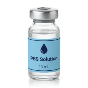 PBS solution 10mL vial with size on blue label