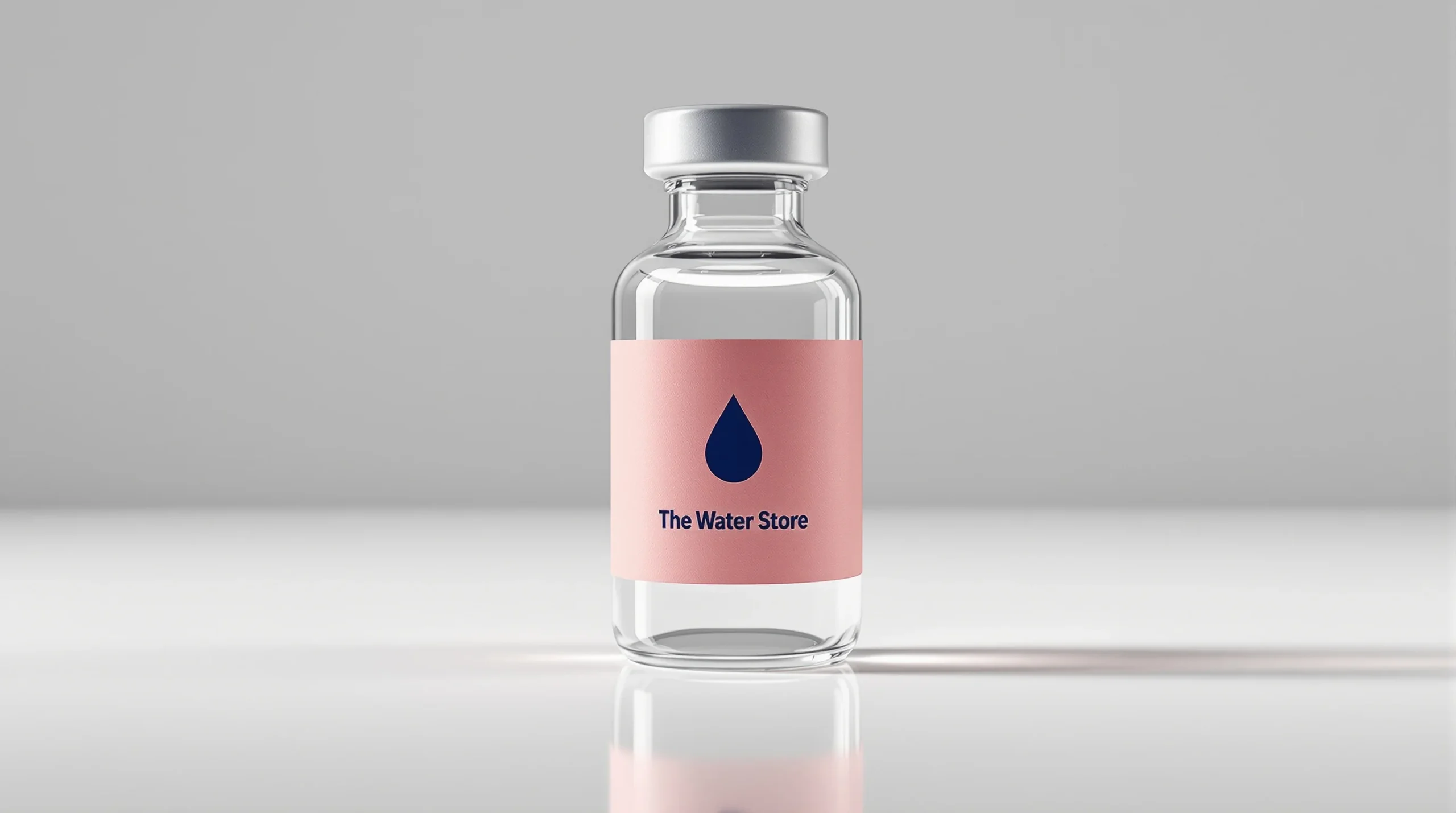 Bacteriostatic water 10mL vial with dusty rose label and water drop logo