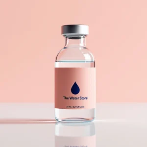 Bacteriostatic water 30mL vial with dusty rose label and water drop logo